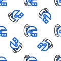 Line American Football ball and helmet icon isolated seamless pattern on white background. Set of sport equipment Royalty Free Stock Photo