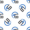 Line American football helmet icon isolated seamless pattern on white background. Colorful outline concept. Vector Royalty Free Stock Photo