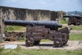 A line of ancient canons of a fortress belongs to colonial era