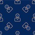 Line Angry customer icon isolated seamless pattern on blue background. Vector