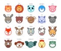 Line Animal Head Icon Set. Vector Flat Illustration.