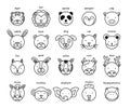 Line Animal Head Icon Set. Vector Illustration.