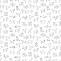 Line animals, bird and fishes seamless pattern