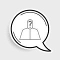 Line Anonymous man with question mark icon isolated on grey background. Unknown user, incognito profile, business Royalty Free Stock Photo