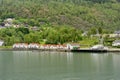 Line of aparments on the coastline of Skjolden Royalty Free Stock Photo