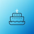 Line Ark of noah icon isolated on blue background. Wood big high cargo. Colorful outline concept. Vector Royalty Free Stock Photo
