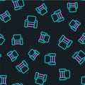 Line Armchair icon isolated seamless pattern on black background. Vector