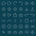 Line arrow icons set on blue background Royalty Free Stock Photo