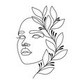 Line art, abstract portrait of a woman with flowers. Minimal design, poster, wall art vector Royalty Free Stock Photo