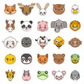 Line art animals cute baby cartoon cubs flat design head icons set character vector illustration Royalty Free Stock Photo