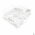 Line art architectural drawing of a building\'s interior layout, showcasing an open-plan Royalty Free Stock Photo