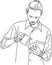 Line Art of a Barista pouring coffee into cup