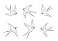 Line art of barn swallows birds in flight