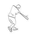 Line art baseball batter hitting the ball illustration vector hand drawn isolated on white background Royalty Free Stock Photo