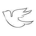 Line art bird. Flying pigeon outline drawing. Black and white vector illustration Royalty Free Stock Photo