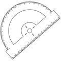 Line art black and white angle protractor icon