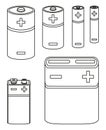 Line art black and white battery collection Royalty Free Stock Photo