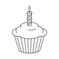 Line art black and white birthday cupcake