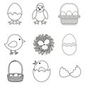 Line art black and white chicken eggs set Royalty Free Stock Photo