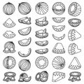 Line art black and white collection of 33 elements Ripe watermelons Royalty Free Stock Photo