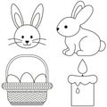 Line art black and white easter icon set bunny candle egg basket icon poster. Royalty Free Stock Photo