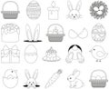 Line art black and white easter icon set 20 elements. Royalty Free Stock Photo