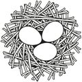 Line art black and white egg nest icon poster.