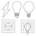 5 line art black and white electric elements set Royalty Free Stock Photo