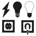 5 line art black and white electric elements set Royalty Free Stock Photo