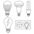 5 line art black and white electric elements set Royalty Free Stock Photo