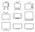 Line art black and white 9 element tv set Royalty Free Stock Photo