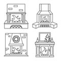 Line art black and white fireplace set Royalty Free Stock Photo