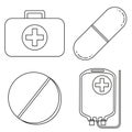 Line art black and white first aid kit content set Royalty Free Stock Photo