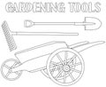 Line art black and white garden care toolls set.