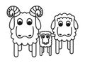 Line art black and white geometric stylized sheep family