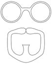 Line art black and white goatee glasses set Royalty Free Stock Photo