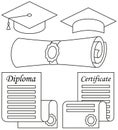 Line art black and white graduation set 5 elements