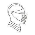 Line art black and white knight helmet