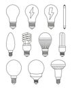 11 line art black and white light bulb set Royalty Free Stock Photo