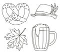 Line art black and white oktoberfest elements set