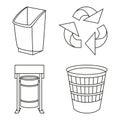 Line art black and white recycling garbage set