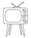 Line art black and white retro tv on high stand