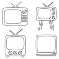 Line art black and white retro tv set Royalty Free Stock Photo