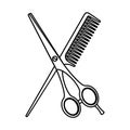 Line art black and white scissors and comb