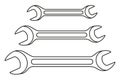 Line art black and white spanner set Royalty Free Stock Photo