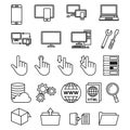 Line art black and white technology themed 22 icon collection Royalty Free Stock Photo