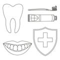 Line art black and white teeth cleaning set