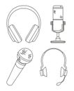 Line art black and white various headset collection