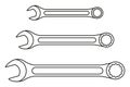 Line art black and white wrench set