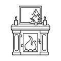 Line art black and white xmas decorated fireplace Royalty Free Stock Photo